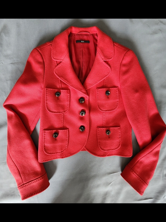 Boss Jackets & Blazers - BOSS Hugo Boss Red Virgin Wool Cashmere Cropped Blazer Jacket 8
